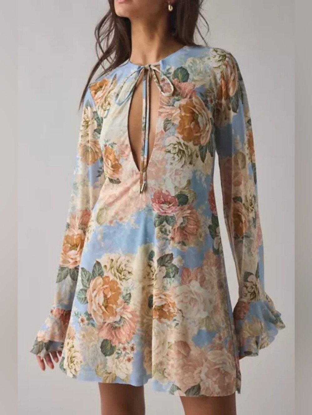 Urban Outfitters AFRM Floral Mesh Bell Sleeve Top NWT Size Small